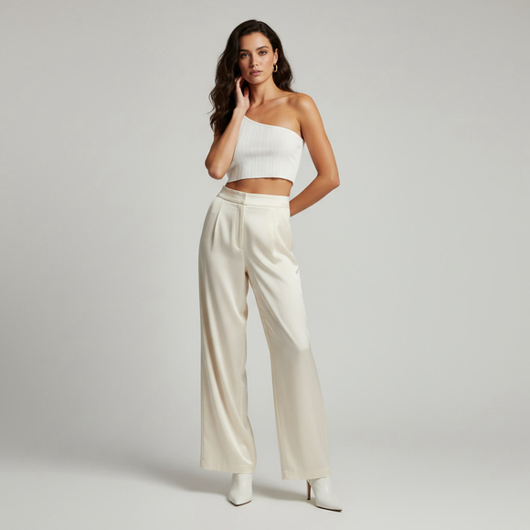 CIDER White One Shoulder Ribbed Crop Top L - Picture 4 of 4
